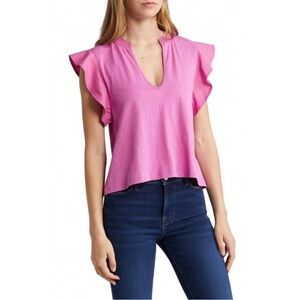 Nation LTD Constance V-Neck Pima Cotton Rosebud Pink Top